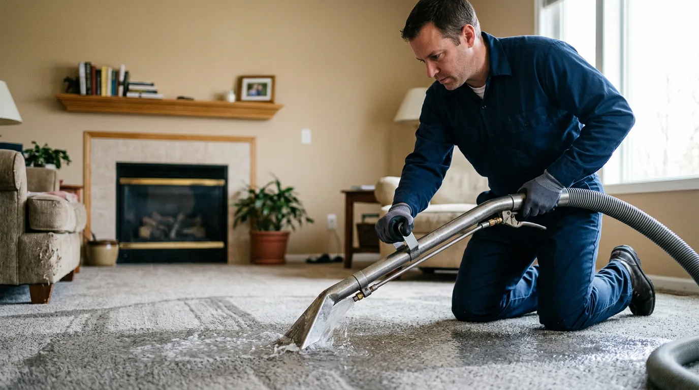 Water damage restoration technician working near New Ulm, MN